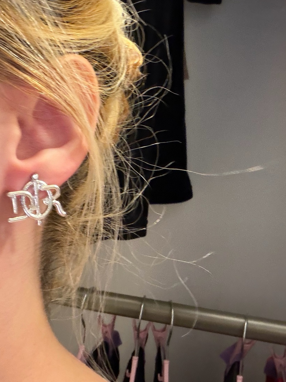 Dior Silver Letter Stud Earrings